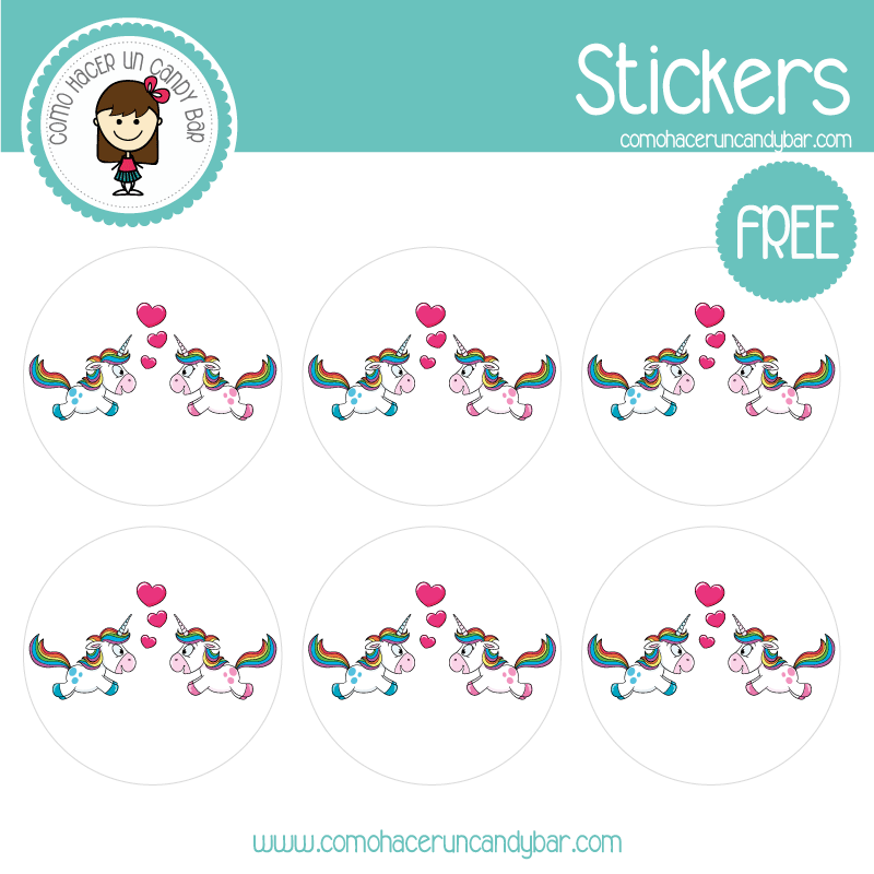 Stickers de unicornio love para imprimir gratis