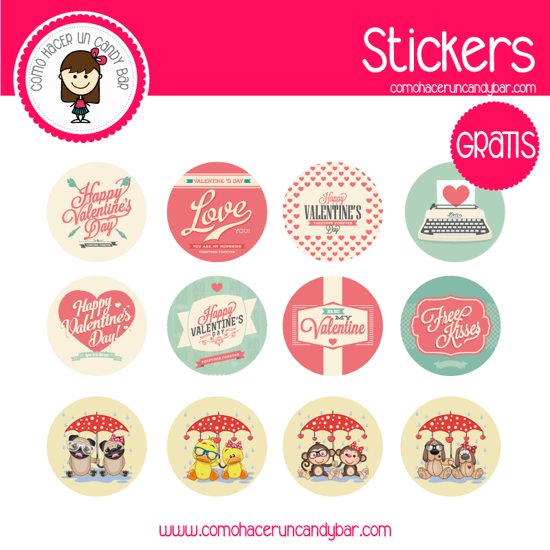 Stickers san valentin vintage para descargar gratis
