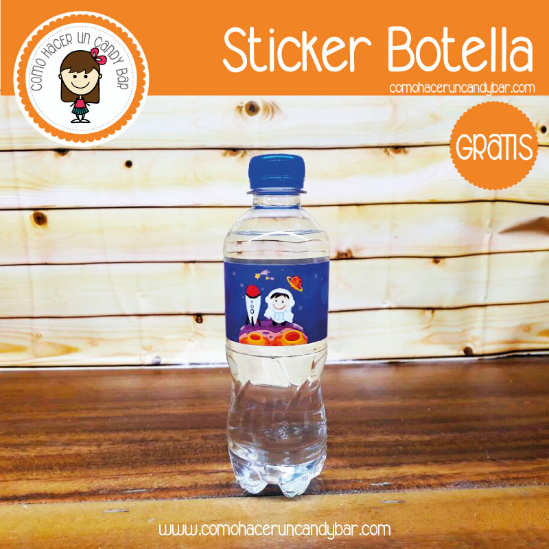 Imprimible Stickers para botella de astronauta para descargar gratis