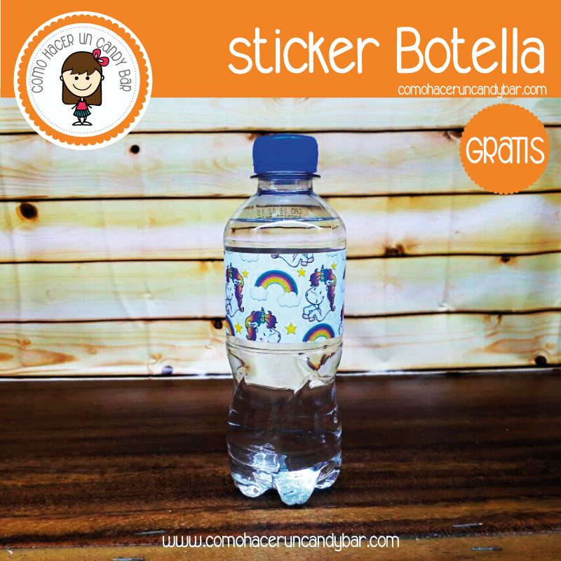 Imprimible Stickers para botella de unicornio para descargar gratis