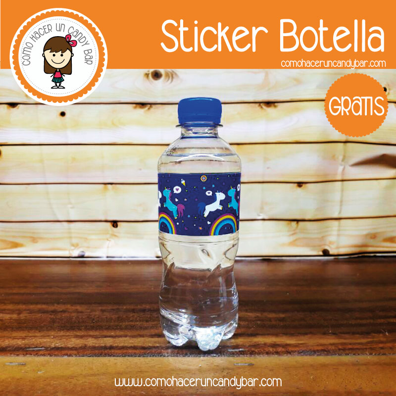 Imprimible Stickers para botella de unicornio 2 para descargar gratis