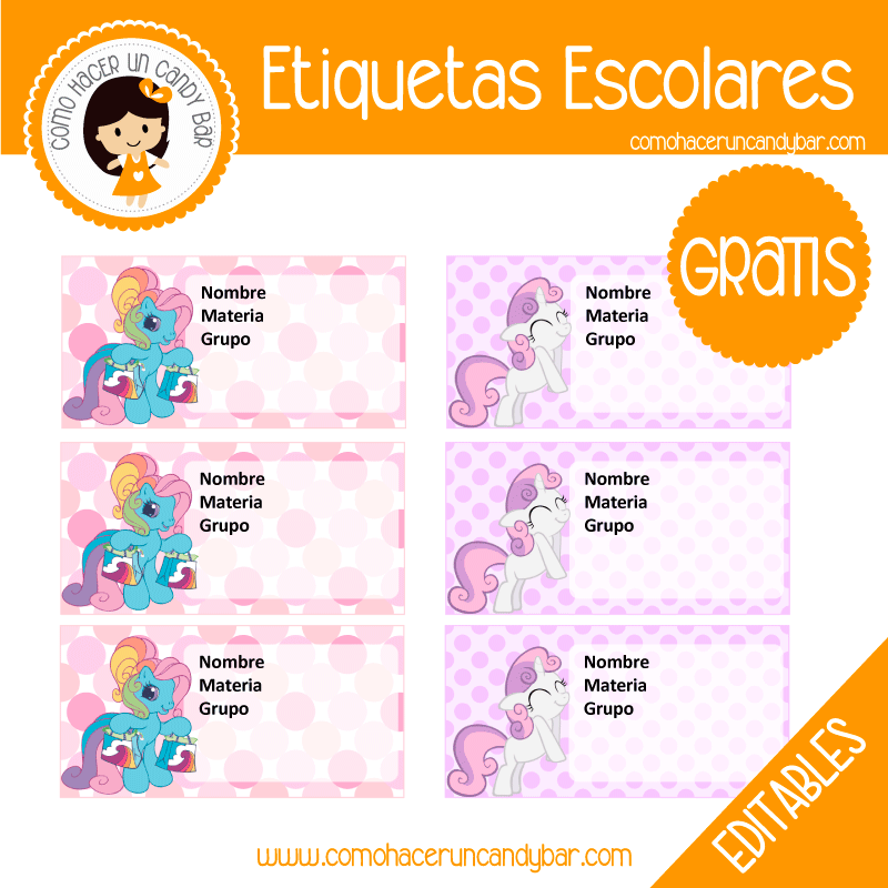 imprimibles gratis Etiqueta Escolar para descargar gratis my little pony
